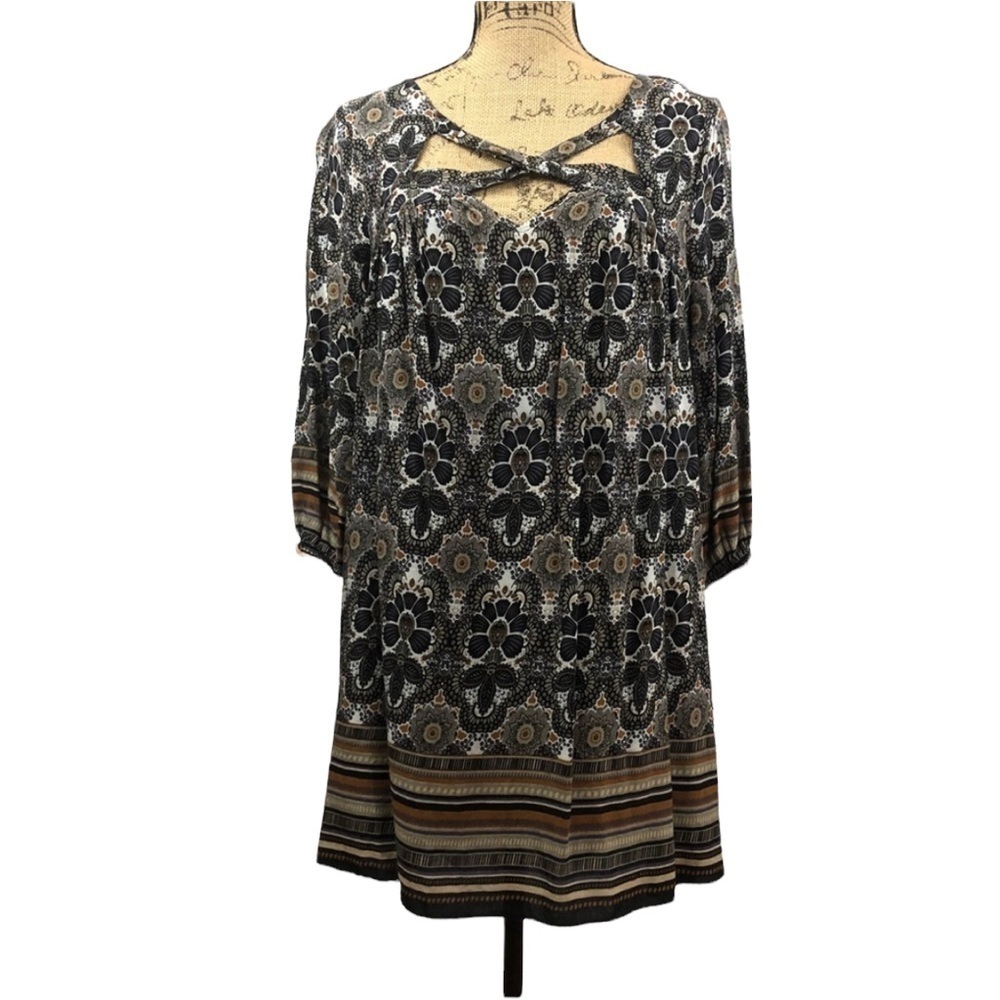 ENTRO Criss Cross Fully Lined Floral BOHO Dress
